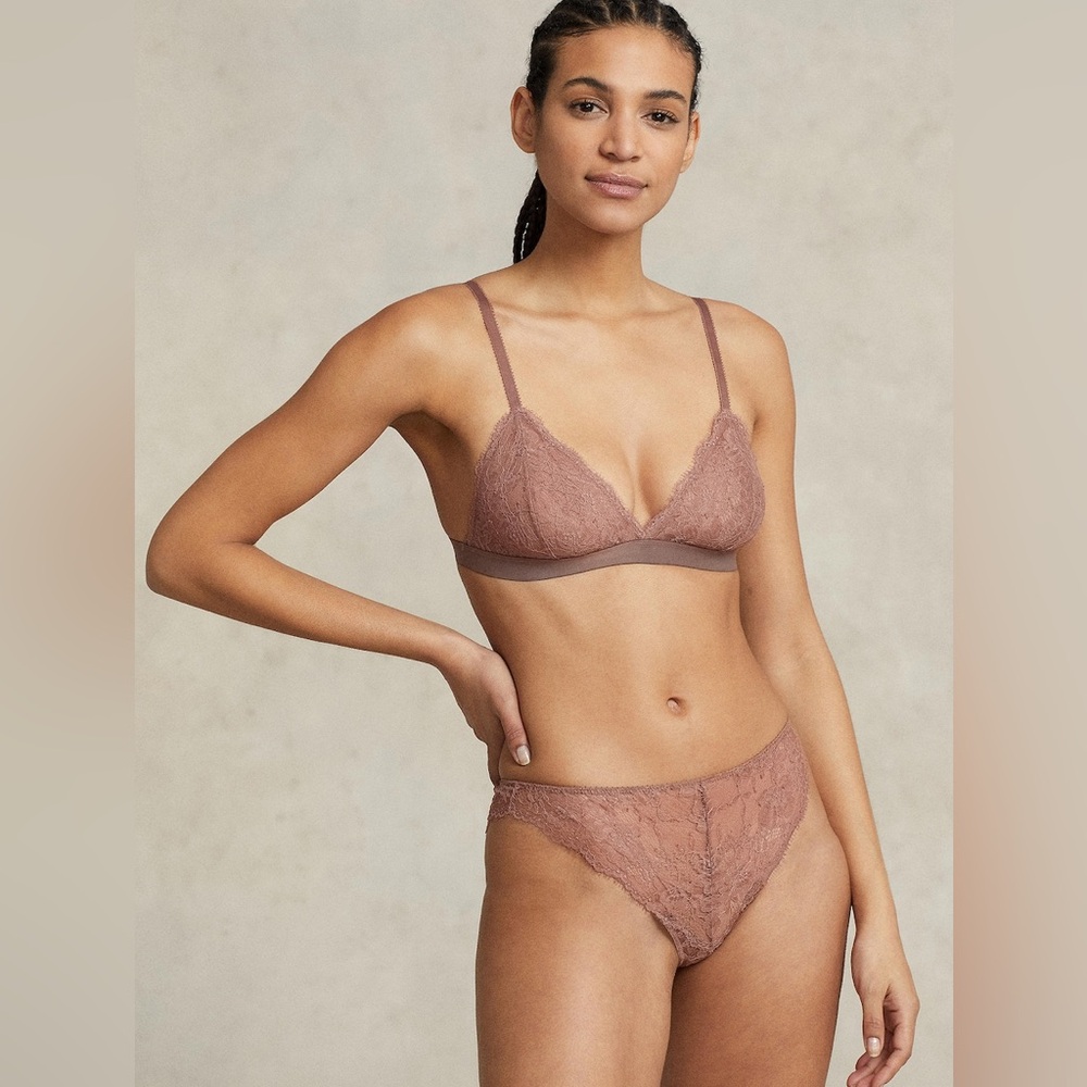 POLO Ralph Lauren Triangle Lace Bralette Bra Terracotta Nude Small